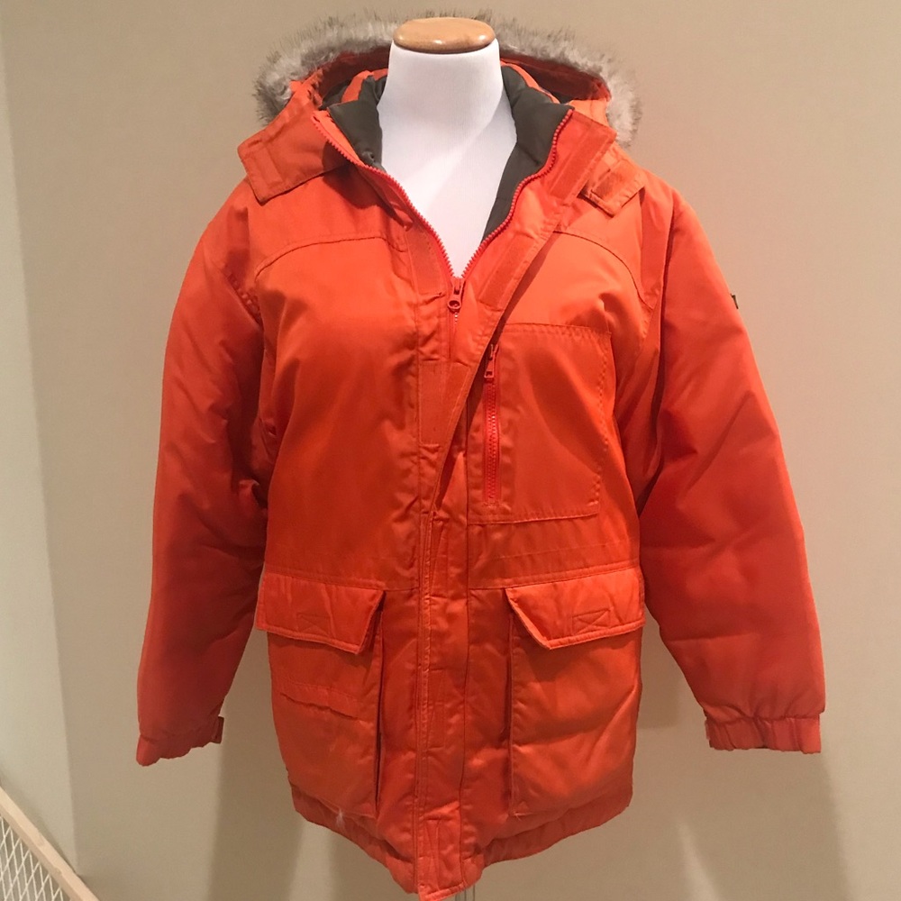 orange puff winter jacket